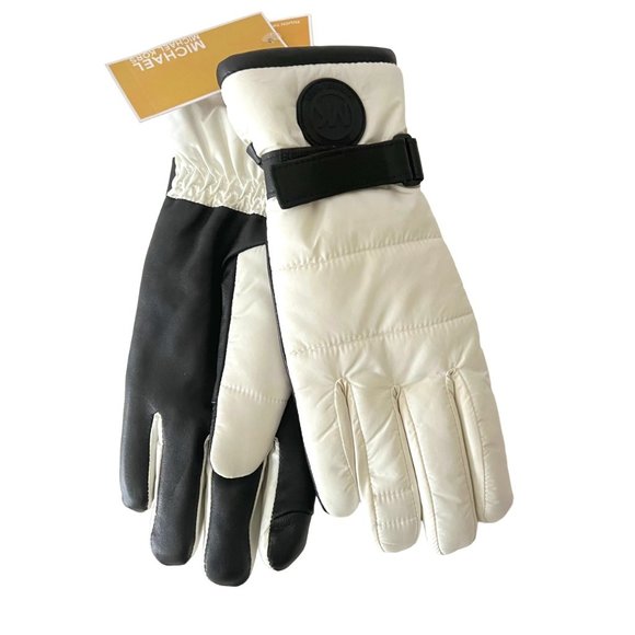 New Michael Kors Leather Touch screen Gloves with MK Logo, Size M - Picture 1 of 16